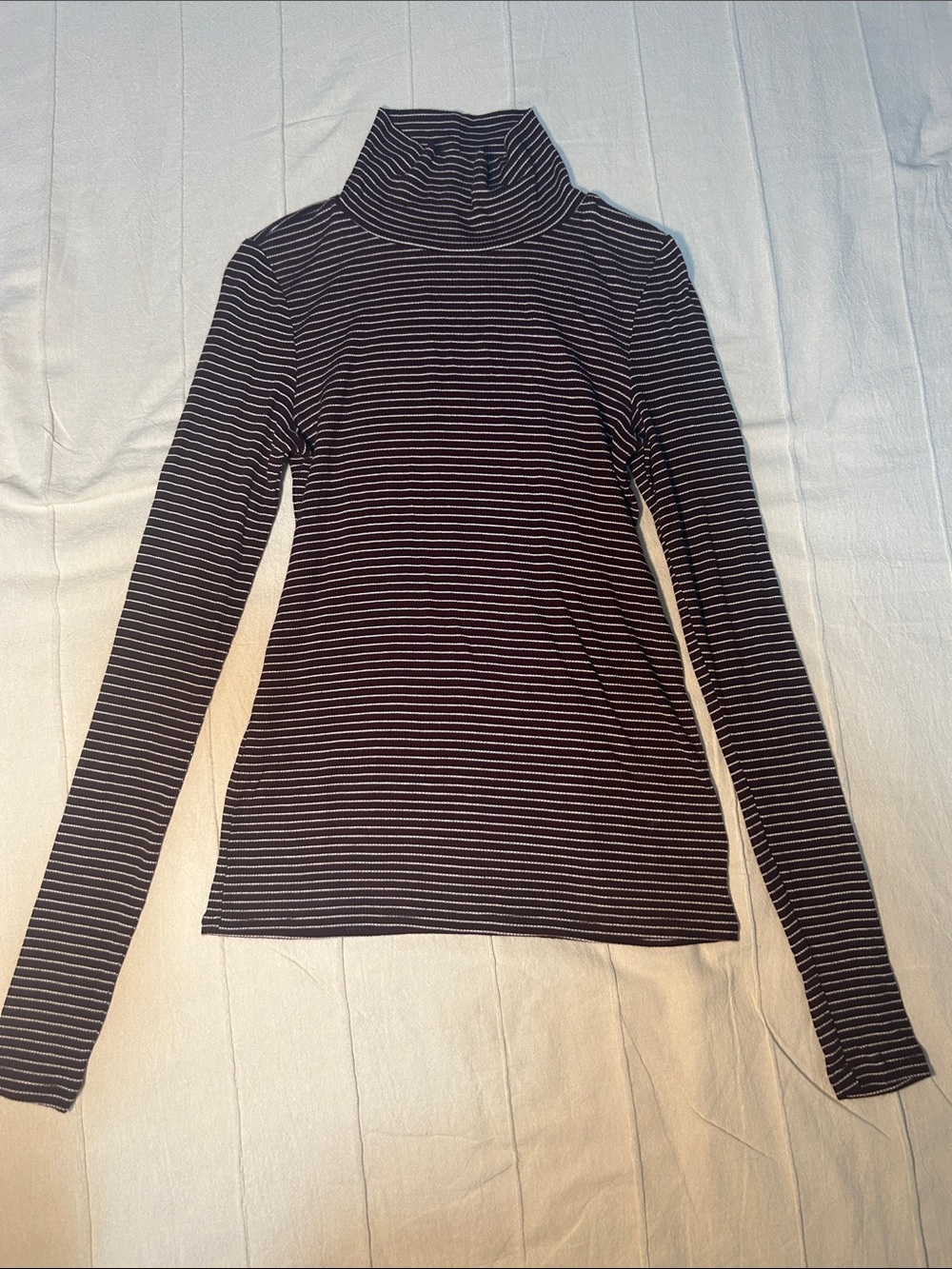 American Eagle Soft and Sexy Ribbed Burgundy & White Striped Turtleneck